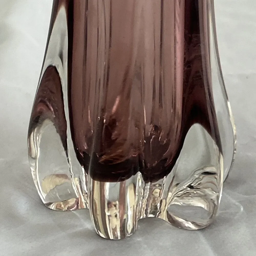Vintage Cavalier Art Glass AMETHYST VASE With Ruffle Top 9” Tall